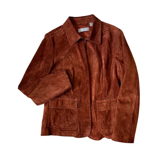 Liz Claiborne Brushed Suede Leather Zip Up Jacket Double Pocket Rust Large - Picture 3 of 6